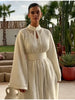 Boho Vacation Kaftan Dress For Women Long Sleeved Dress With Belt Elegant Conservative Gowns Women's Clothes