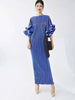 Elegant Pleated Long Dress For Women O-neck Flare Sleeves High Waist Solid Color Dresses Spring Clothing 2Z2387