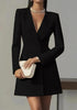 Autumn Double Breasted Solid Color V-Neck Office Suit French Long Sleeved Elegant Slim Fit Blazer Dress for Woman