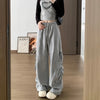 Harajuku Wide Leg Sweatpants for Woman Y2K Bow Lace-Up High Waist Oversized Pants Hip Hop Baggy Gray Sports Trousers Women