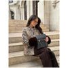 Women Deer Spot Print Faux Fur Cropped Jacket Stand Collar Dark Fur Cuff Button Up Short Coat Vintage Winter Street Outerwear