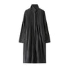 Black Pleated Stand Collar Longline Coat, Lightweight Wrinkle-Resistant Women's Casual Daily Office Commute Travel Outerwear