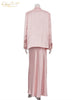 Loose Pink Satin Women's Two Pieces Set Elegant Long Sleeve Blazer With High Waist Maxi Skirt Set Female