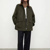 Splicing Corduroy Workwear Jacket, Military Green Hunting Outfit, Retro Cotton Jacket, Women's Spring