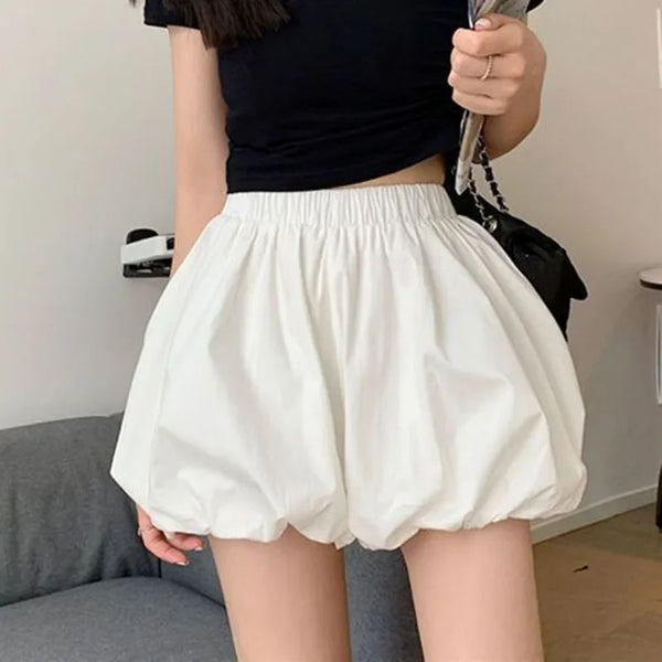 Spring Fluffy Bloomer Shorts for Women Solid High Waist Loose Cute Shorts Female Korean All Match Short Pants