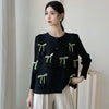 Design Bowknot Flower Women's Pleated Shirt Coat O-neck Elastic Loose Long Sleeve Sweet Temperament Chic Top