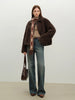 Women's Winter Brown Faux Lambswool Cropped Coat Warm Vintage Commuting Chic Girls Temperament