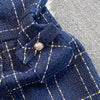 Autumn Dress Suit Women Korean Chic Blue Tweed Jacket + Vest Dress Elegant 2 Piece Set Long Sleeve Cropped Coat