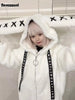 Winter Sweet Cute Kawaii Soft Thick Warm White Faux Fur Coat Women with Bunny Ears Cute Fluffy Jacket Hoodie