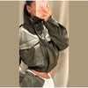 Vintage Zippers Short Leather Jackets Women's Casual Lapel Button Pockets Full Sleeve Coat Autumn Lady Chic Streetwear