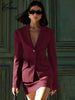 Wine Red Two Piece Set For Women Elegant Long Sleeve Single Breasted Blazers And Slim Simple Mini Skirts Sets