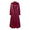 Stylish Waisted Party Dress Autumn Dreses Elegant Women Long Lantern Sleeve Robe Solid A Line Satin Long Dresses