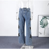 Y2K Women's Diamond Star Blue Jeans High Waist Pockets Zipper Wide Leg Denim Pant Summer Autumn Lady Street All-match Pants