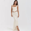 Elegant Women 2 Piece Dress Set Maxi Wedding Guest Dress Lace Up Crop Top and Maxi Skirt Set Formal Event Dress