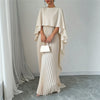 Elegant Cape Sleeve Pleated Maxi Dress for Women, O-Neck Solid Color Loose Flowy Long Dress for Party Wedding