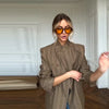 Chic Plaid Women's Blazer Jacket Stand Collar Full Sleeve Single Button Female Coats Spring Casual Commute Lady Outwear