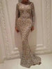 Women's Formal Evening Dress Sequin Appliques Slim Crew Neck Fishtail Dress Long Sleeve Maxi Bodycon Wedding Prom Dresses