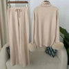 2 Pieces Sets For Women High Neck Loose Sweater With Fox Fur Cuffs Wide Leg Trousers Spring Winter 2DB1757