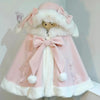 Japanese Viange Outerwear Clothing Warm Bow Ruffles Hooded Ponchos Lolita Style Sweet Kawaii Capes Coat Women Autumn Winter
