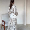 Spring Autumn Casual White Polka Dot Dress Women's Elegant Loose Satin Long Sleeve Midi Dress