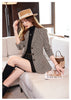 Coffee Plaid Blazer Women Tempeament Wool Long Sleeve Slim Jacket Office Ladies Work Coat Gray Tops