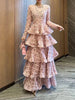 Elegant Spliced 3D Flower Dresses for Women O Neck Long Sleeves High Waist Patchwork Ruffles Folds Dress Female