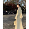 Women Autumn Winter Woolen Coat French Style Fur Sleeves Mid-Length Woolen Coat Women Long Coat Loose Outwear