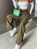 Elastic Waist Workwear Pants High Waist Wide Leg Pants Loose Solid Color Casual Sports Pants Women's Sportswear