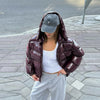 Chic Soild Cropped Quilted Jacket With Hood For Women Casual Zipper Pocket Oversized Warm Coat Lady Winter Street Outerwear