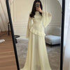 Women Chiffon Solid Ruffled Dress Flare Sleeve Round Neck Elegant Maxi Gown Evening Party Holiday Lady