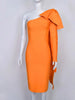 Bodycon Women Dress Sexy One Shoulder Long Sleeve Orange Black Blue Bow-Knot Wedding Evening Party Dresses Vestido