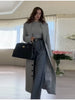 Women's Long Coat Slim V Neck Single Breasted Overcoats Shoulder Pad Maxi Jackets with Belt Winter Lady Commute Outwear
