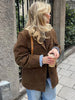Vintage Suede Jackets Women Casual Loose Lapel Single Breasted Blazer Female Autumn Long Sleeves Brown Outwear Lady