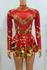 Women Sparkly Sequins Mirror Long Sleeve Mesh Sexy Mini Dress Night Party Club Dancer Performance Celebrity Stage Outfit