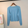 Sweater Knitted Cardigan Button Jacket Spring Autumn V-neck Long Sleeve Casual Short Tops For Women Sweater Grey White