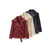 Khaki Belt Lace Up Short Trench Coat Women Elegant Full Sleeve V Neck Loose Jacket Autumn Daily High Street Outerwear