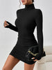 Sexy Mini Dress For Women Autumn Black Solid Turtleneck Long Sleeves Sheath Dress Club Elegant Bodycon Party Dresses Female