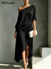 Classy White Dress for Women One-Shoulder Asymmetric Midi Length Loose and Comfortable Ideal for Brunch Church Evening
