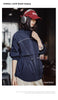 Women's Lightweight Stand Collar Short Windbreaker Jacket Navy Blue Contrast Parka with Waist Cinching for Spring and Fall