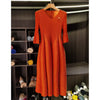 Spring Pleated Women's Bud Dress Round Neck Elegant Mid-Length V Collar Famale Clothing Chic 2DB6618