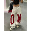 Women White Letter Print Y2k Baggy Jeans 2000s Style Denim Trouser Harajuku Vintage Oversize Hip Hop Jeans Pants Autumn