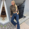 Retro Y2k Women Leopard Fleece Cropped Coat Stand Neck Oriental Frog Fastener Long Sleeve Fuzzy Fur Short Jacket Date Streetwear