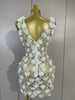 Women Evening Party Club Birthday Dress Pink Pearl Flower Mesh Sexy See Through Mini Dress Nightclub Photoshoot Stage Costumes