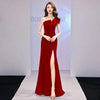 Host evening dress, light, niche one shoulder black long dress, fishtail, one shoulder dress, female