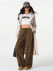 Women's Retro Corduroy Cargo Pants Casual Drawstring Straight Sports Pants Drape Daily Commuting Wide Leg Pants