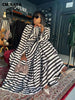 Vintage Women Striped Bowknot Collar Long Sleeve High Waist Big Swing Babydoll Maxi Long Dress Vestidos Dresses