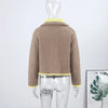 Casual Women's Knit Contrast Fleece Coats Stand Collar Zipper Pockets Full Sleeve Jackets Spring Lady Warm Outwear