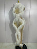 Sparkly Pearl Tassel Mesh See Through Long Dress Women Sexy Birthday Prom Party Nightclub Singer Stage Costume