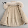 A18103 Women's Winter Wool Warm Real Fox Fur Hood Coat Lady Real Wool Long Coat Jacket Overcoat