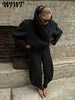 Black Stand Collar Woolen Coats Women's High Street Buttons Full Sleeve Short Overcoats Autumn Female Solid Outwear